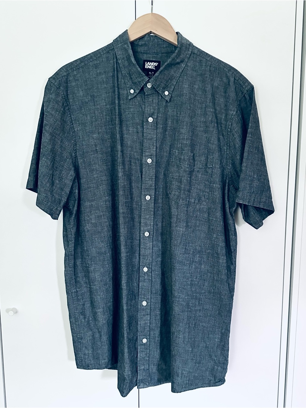 Lands' End Men's Short-Sleeve Button-Down Shirt in Dark Denim Blue